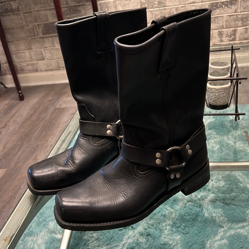 Black Leather biker boots 12 D like new